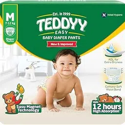 TEDDYY Baby Diapers Pants Easy Medium 66 Count (Pack of 1), 7-12 kgs, 12 hrs Leak Protection, Anti - Bacterial-picture-53