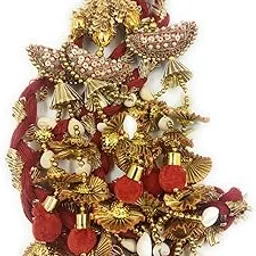 SIMKA® Duble Mirror Heavy Design Punjabi Paranda with Golden Gotapatti Dori/Hair Hair accessories/Extension/Braid Tassles/Patiala Shahi Parandi/Jadai Billai (Red Potli)-picture-42