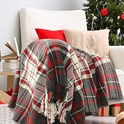 Check Throw Blanket | Throw for Sofa, Bed, Chair and Couch | Red and Black Throw | 160 x 130 cm-picture-32