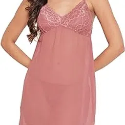 clovia Women's Georgette Above The Knee Casual Regular Night Shirt-picture-37