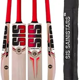 SIS Sainistars Professional Cricket Bat, Red Design, Premium Grade Popular Willow Tennis bat with Cover-image-18