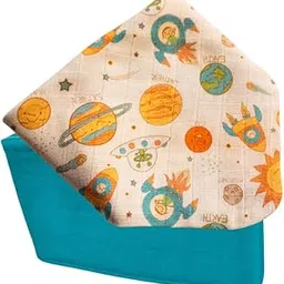 Timbuktoo's Reversible Premium Muslin Cotton Baby Bib, 100% Organic Muslin Cotton, Double-Layered Protection, Bandana Style, Sky & Space Set of 2, Snap Button Closure, 0+ Months-picture-12