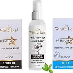 White Leaf Premium Herbal Smokes Cigarettes - Tobacco and Nicotine Free Combo Pack of Mint, Regular Flavour Smoke (20 Sticks, 1 Shot 100 ML)-picture-14