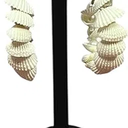 Tansum Collection Diwali Handcrafted Seashell Hoop Earrings, White Pearl, Beach Theme, Natural Shell Design-picture-13