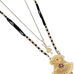 malkyn Women's Gold Plated Traditional Indian Mangalsutra with Enamel Work and Delicate Ballerina Pendant Layered Necklace Set, Black Beaded Wedding Jewelry-MD-144-picture-51