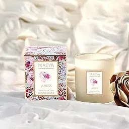 Maeva Zodiac Frosted Glass Scented Candle, Sweet Vanilla Almond Fragrance, Perfect for Gifting, Home Decor, Low Smoke, 36 Hours Burn Time, Aries, 200g-picture-53