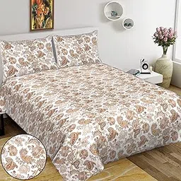 RHF 100% Cotton Printed King Size Double Bedsheet with Two Pillow Cover (100 X106 Inches),Brown-picture-26