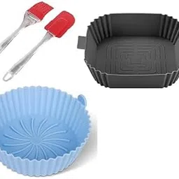 DYZEKO 2 Silicone Air Fryer Liner Square & Round with 1 Spetula & 1 Oil Brush, Silicone Non-Stick, Heat Resistant, Silicone Basting Brush, Air Fryers Oven Accessories..(4 PC)-picture-10