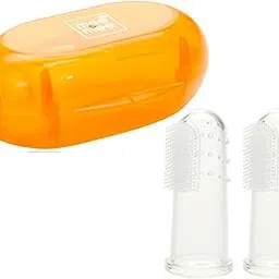 Mee Mee Multifunctional Unique Silicone Finger toothbrush with Soft Bristles and Carry Case for Gentle Cleaning/Oral Hygiene of Gums/Tounge designed for Kids & Infants.(Pack of 2,Orange)-picture-11