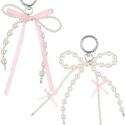 flavizo 2Pcs Pearl Bow Keychain Set for Women - Elegant Ribbon Bow Bag Charms for Handbags, Cute Aesthetic Keyring for Purse, Phone Sling Strap Bling Accessory Gift-picture-35