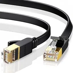 UGREEN Cat7 Ethernet Cable, High Speed 10Gbps 600Mhz/s Shielded LAN Cord Flat Gigabit RJ45 Patch Cords Internet Wire Black for Gaming PS5 Xbox PC Router Modem Smart TV(1M)-image-0