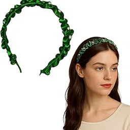 Saathvi Scrunchies Satin Ruffle Pearl Hair Band for Girls Kids - Elegant Ribbon Lace Floral Non-Slip Hair Accessories for Baby Girl - Perfect Wedding/Birthday Party Headband for Toddlers (Green, Free Size)-image-12