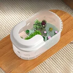 TRENDIVIBE Multi-Functional Turtle Tank Eco Habitat with Basking Platform Filter PP Material Home Use Large Transparent with Lid-image-25