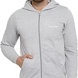 Men Full Sleeves Zipper Fleece Hoodie(Light Grey Melange)-image-35