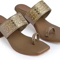 jm looks Women's Embellished Ethnic Heels Sandal with Toe Ring Design Comfortable Lightweight Heels for: Weddings, festive occasions.-picture-13