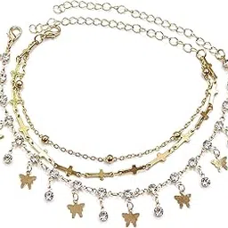 mht by mohit Multi-Layer Butterfly Rhinestone Anklet | Metal Round Bead Beach Foot Ornament for Women & Girls-picture-41