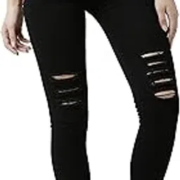miss chase Women's Slim Fit Black Ripped Denim Jeans-picture-51