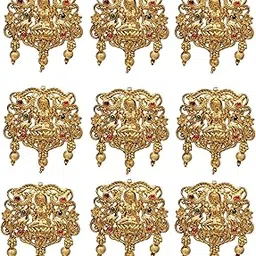 arnavira Gold Plated Antique Hair Jewelery Choti Jadai Billai,Hair Brooch With Hook Temple Jadai Wedding Bridal Jewellery (9 Pcs) (Design 03, Green)-picture-51