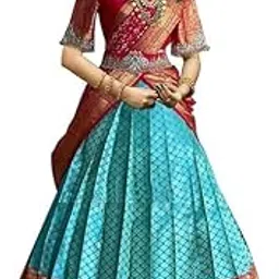 arico mart Women's Lehanga Kanjivaram Silk Pure Zari Lehanga With Blouse Along With Heavy Jacquard Zari Work Dupatta Traditional Morlo Half Saree Unstitched-picture-21
