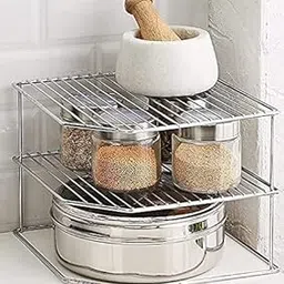 Zepdos Steel 2-Tiered Shelf Kitchen Under Cabinet Corner Rack, Corner Rack For Kitchen, Self Rack, Kitchen Plate Dish Rack, Kitchen Storage Rack, Counter Top Organizer (3-Tier Kitchen Corner Rack)-image-95