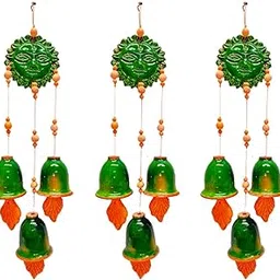 Himavat Coloured Handcrafted Clay 3-Bell Wind Chime – Terracotta Hanging Wind Bell for Home, Balcony, Garden & Patio – Rustic Boho Décor – Soothing Melodic Sound – Handmade Eco-Friendly Ceramic - 3-image-30