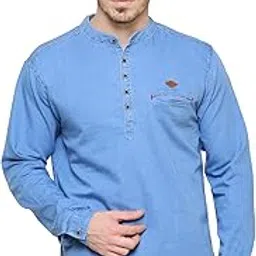 Men's Tailored Fit Denim Short Kurta-image-5