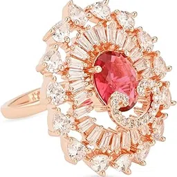 i jewels Rose Gold Plated Valentines Special CZ American Diamond Stylish Floral Shape Dazzling Adjustable Brass Finger Ring-picture-50