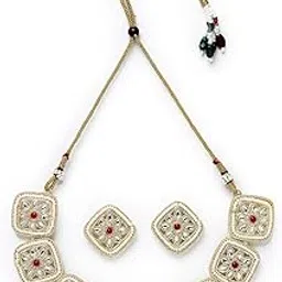 studio sukkhi Ravishing Gold Plated With White Kundan Studded Collar Bone Necklace Set With Studs Earrings | Jewellery Set For Women And Girls (NS105825)-picture-33