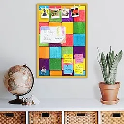 ArtzFolio Colorful Blocks | Bulletin Board Notice Pin Board | Vision Soft Board Combo with Thumb Push Pins & Sticky Notes | Golden Frame | 12 x 18 inch (30 x 46 cms)-picture-29