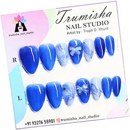 DECSTY Handcrafted Blue Marble Glossy Press-On Nails Acrylic Fake Reusable False Artifical Nails-picture-17