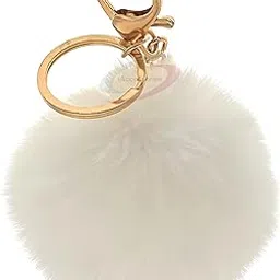 iaccessories Fluffy Faux Fur Pom Pom Ball Key Ring | Keychain Charm for Girls Bags, Wallets and Luggage - White-picture-14