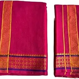 PURE COTTON COLOUR DHOTI, ZARI BORDER, 4.5 METRE DHOTI AND 2.25 METRE GAMCHA (ANGAVASRTA) 10 * 6-image-84
