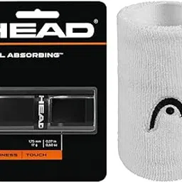 Head Dual Absorbing Tennis Grip (Black) & Head Cotton Wristband, 5 inch (White)-picture-41