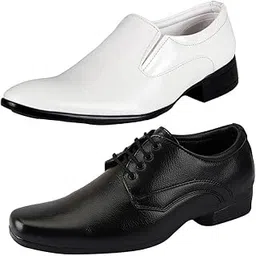 vitoria Fashionable Formal Shoes/Party Shoes/ 2 Shoes Combo with Free Belt for Men and Boys (BAZAAR8121_VTR001-Blk-2004-Wht) Multicolor-picture-16