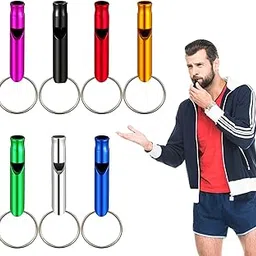 Emergency Whistle with Keychain, KASTWAVE Aluminum Emergency Survival Whistle, Camping Signal Whistles for Hiking Hunting Outdoors Sports, Loud Sound, Random Color, 7 Pcs-picture-14