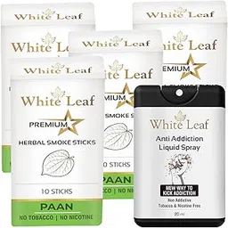White Leaf Natural Herbal Cigarettes Paan Flavour(40 Sticks) 100% Tobacco-Free and Nicotine-Free With Anti Addiction Shot Spray 20 ml Made From Ayurvedic Herbs | Free From Additives and Chemicals Free-image-15