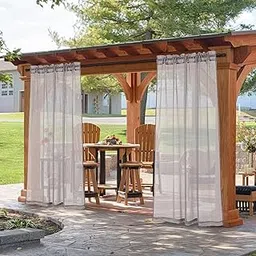 DEARTOWN Outdoor Linen Sheer Curtains for Patio Waterproof, 2 Panels Rod Pocket Indoor/Outdoor Sheer Curtain for Pergola, Porch, Cabana and Gazebo，Taupe 52 x 120 Inch-picture-16