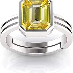 8.25 Ratti 7.00 Carat Yellow Sapphire Stone Silver Plated Adjustable Ring Original and Certified Natural Pukhraj Unheated and Untreated Gemstone Free Size Anguthi for Men and Women-image-46