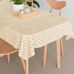 Kuber Industries Rectangular Table Cover,Net Tabletop Cover,Table Linen Cover,Table Cloth Cover,Table Cover for Kitchen,Table Cover for Hall D?Cor,Self Flower Valley-Design,45X70 Inch,Cream-picture-28