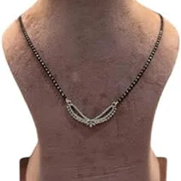 aayraa jewels AAYRAA CZ Leaf Mangalsutra for Women | 92.5 Sterling Silver | Elegant Cubic Zirconia Leaf Design | Available in 16 to 24 Lengths-picture-17