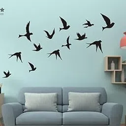 Heaven Decors Flying Birds Wall Sticker Design (PVC Vinyl, Ideal Size on Wall 190 cm x 101 cm) Black-picture-28