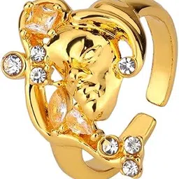 lishanti Vintage Artistic Face Ring for Women Gold-Tone 3D Sculpted Design with Sparkling Crystal Accents Statement Jewelry-picture-30