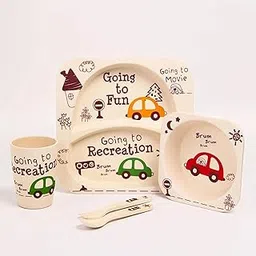 Tony Stark Bamboo Baby Feeding Set - 5-Piece Tableware for Toddlers, Kids & Babies Includes Plate, Bowl, Cup, Spoon, Fork - BPA-Free, Unbreakable Eco-Friendly |Organic & Natural (Red Car)-image-78