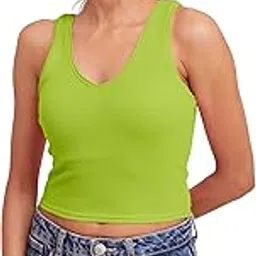 berry bird Sleeveless V- Neck Slim Fit Ribbed Knit Tank Crop Tops for Women & Girls Casual Beach and Gym Wear and Western Trendy Fashion-picture-34