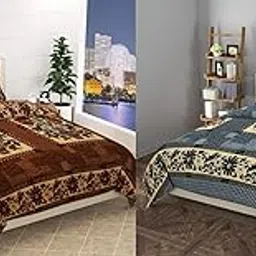 GifitUx Winter Warm Polar Fleece Ghamla Printed Soft King Size Woolen bedsheet and Geometric Patterns, (Brown and Blue),Size 90x100 Inch, Pack of 2-picture-56