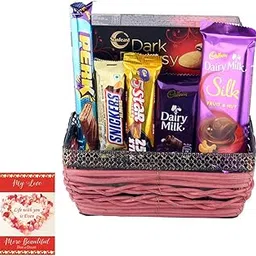 SFU E Com Silk Chocolate With Metal Basket | Valentine Chocolate With Love Greeting Card | Valentine Chocolate Hamper | 726-picture-11