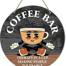 Coffee Bar Sign Decor, Coffee Hanging Sign Decor Coffee Station Farmhouse Wall Decorations for Kitchen, Cafe, Coffee Corner, Housewarming Gift for Woman Man Coffee Lover, Therapy in a Cup-picture-10