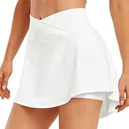 Pleated Tennis Skirts with Pockets for Women Cross Waist Athletic Golf Skorts Skirts with Shorts-image-3