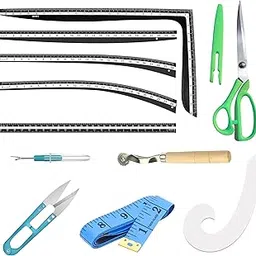 Hb. Kaaj Tailoring Kit Set of 11 | Sewing Kit with 5 Type Tailoring Scales | Scissor, Tracer Wheel, Inch Tape, Thread Cutter & Opener | Multicolor-picture-30