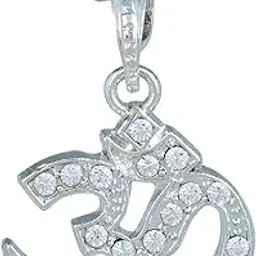 memoir CZ studded Silver tone Om Pendant for Men and Women-picture-37